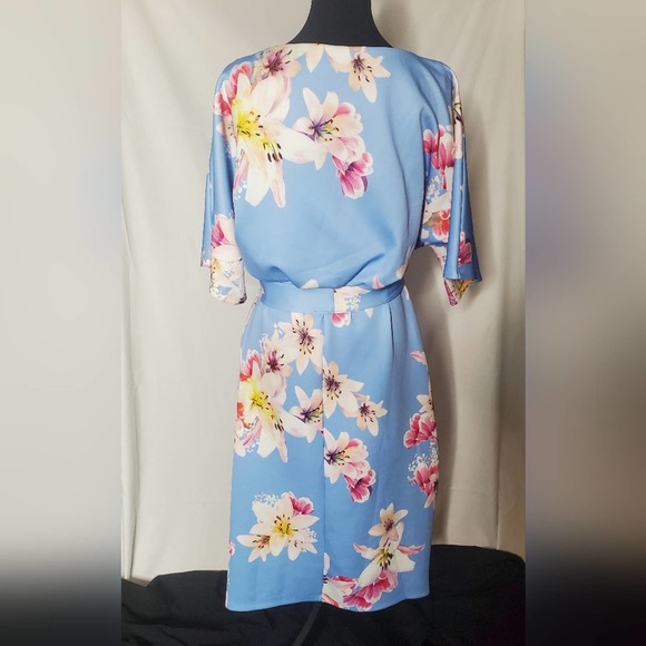 Women's Light Blue Scuba Kimono Style Dress - Picture 5 of 7